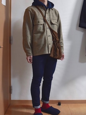 「GU（ジーユー）の（GU）スキニーフィットジーンズ（MEN ⁄ ジーンズ）」を使った、湯豆腐さん（メンズ・174cm）の秋コーディネート