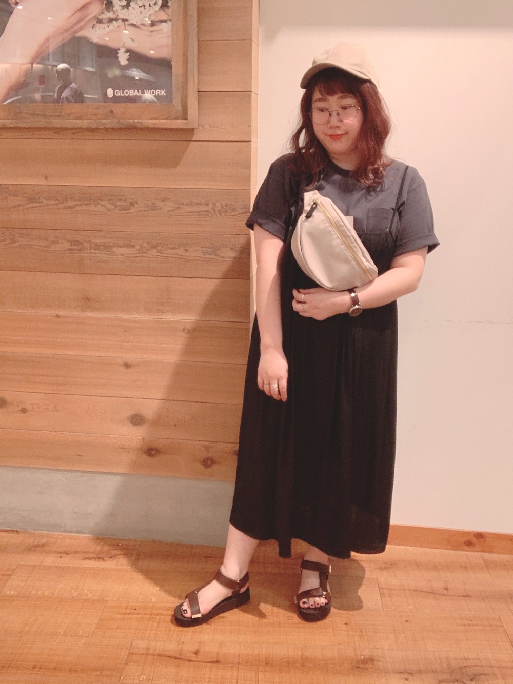 「ぽっちゃり、ぽっちゃりコーデ、グローバルワーク(GLOBAL WORK)、大人カジュアル、キャミワンピ、夏、Tシャツ、オトナ女子、スポサン」｜「STAFF BOARD✌︎のアイテム（その他、その他）」を使った、たけちゃんさん（レディース・160cm）の夏コーディネートの1枚目の写真