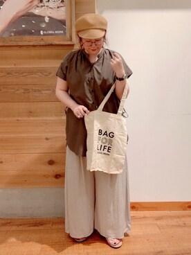 「エコバッグ」｜「アイテム（キャスケット）」を使った、たけちゃんさん（レディース・160cm）の夏コーディネート