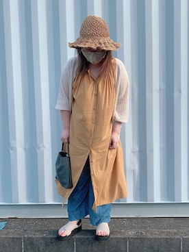 「ぽっちゃり、夏」｜「アイテム（帽子）」を使った、たけちゃんさん（レディース・160cm）の夏コーディネート