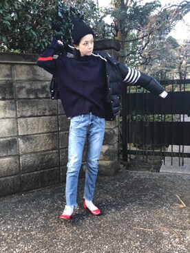 「Ungrid（アングリッド）のハイウエストストスリ（デニムパンツ）」を使った、mgmymdさん（レディース・163cm）の冬コーディネート