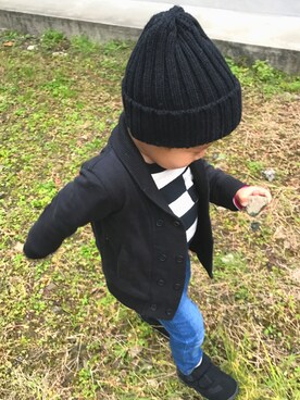 「AZUL by moussy（アズールバイマウジー）のアイテム（ニットキャップ/ビーニー）」を使った、くんｸﾝさん（キッズ・70cm）の冬コーディネート