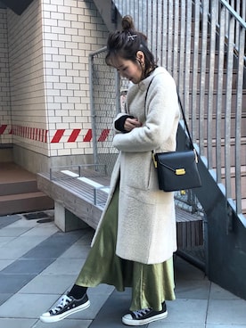 「アイテム（スカート、グリーン系）」を使った、Edit Sheen_staff_yayoiさん（レディース・156cm）の冬コーディネート