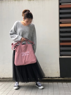 「fifth（フィフス）の[低身長サイズ有]チュールロングスカート（スカート）」を使った、Edit Sheen_staff_yayoiさん（レディース・156cm）の冬コーディネート