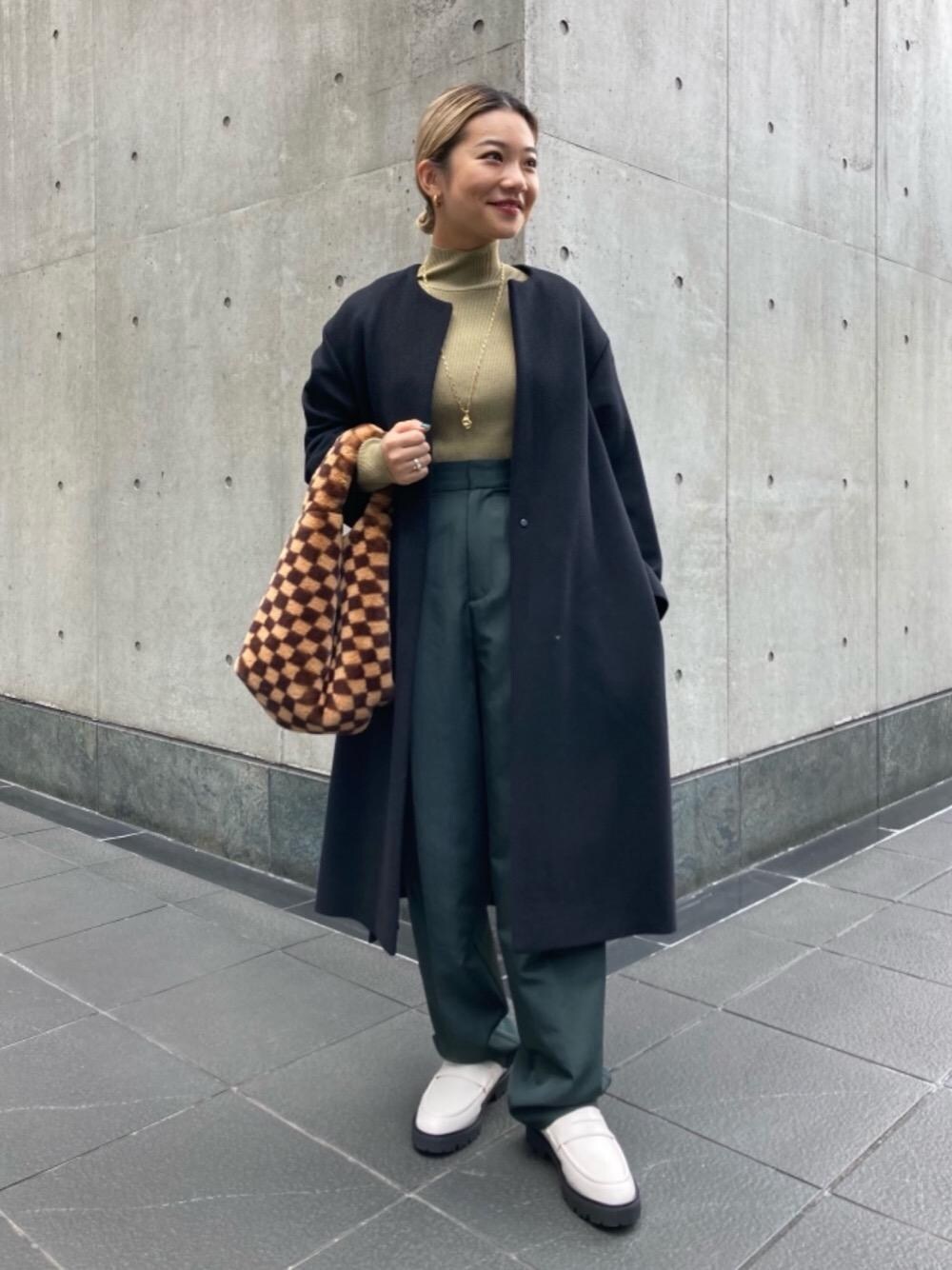 「BEAUTY&YOUTH UNITED ARROWSのBY フェイクファー チェッカーショルダーバッグ -2WAY- ∴（ショルダーバッグ、ブラウン系）」を使った、ayumiさん（レディース・153cm）の秋コーディネートの1枚目の写真