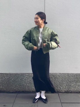 「Alpha Industries（アルファインダストリーズ）のアイテム（MA-1）」を使った、ayumiさん（レディース・153cm）の冬コーディネート