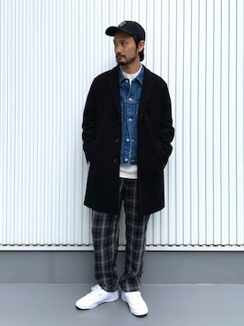 「BAYFLOW(BAYFLOW)」｜「アイテム（チェスターコート）」を使った、NAKAJI_BFさん（メンズ・174cm）の冬コーディネート
