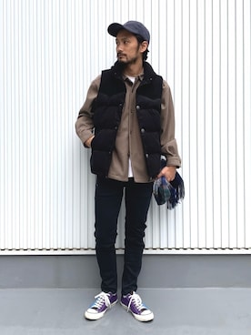 BAYFLOWのダウンベストを使った人気ファッションコーディネート