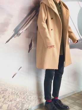 「スキニー」｜「アイテム（ムートンコート）」を使った、itoさん（メンズ・181cm）の秋コーディネート
