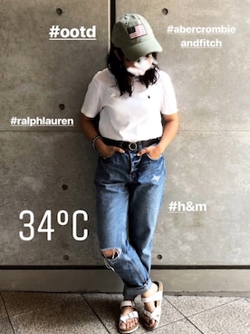 「Abercrombie&Fitch（アバークロンビーアンドフィッチ）のアイテム（キャップ）」を使った、minaさん（レディース・152cm）の夏コーディネート