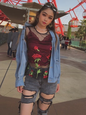 「シースルー」｜「アイテム（デニムジャケット）」を使った、Leslie Itōさん（レディース・166cm）の春コーディネート