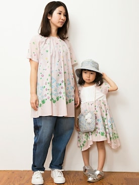 「親子でおそろい」｜「アイテム（スリッポン）」を使った、hakka kidsさん（キッズ・107cm）の春コーディネート
