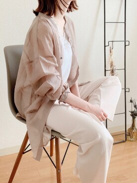 「natural couture（ナチュラルクチュール）のバンドカラーシアーシャツ（シャツ/ブラウス、ベージュ系）」を使った、- n o c o -さん（レディース・153cm）の春コーディネート