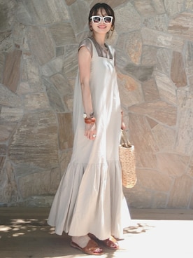 「DHOLIC（ディーホリック）のアイテム（かごバッグ）」を使った、コマさんさん（レディース・154cm）の夏コーディネート