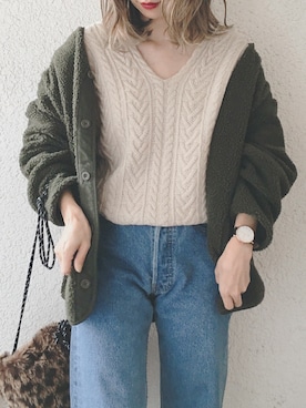 「IENA LA BOUCLE（イエナラブークル）のアイテム（ニット/セーター）」を使った、コマさんさん（レディース・154cm）の秋コーディネート