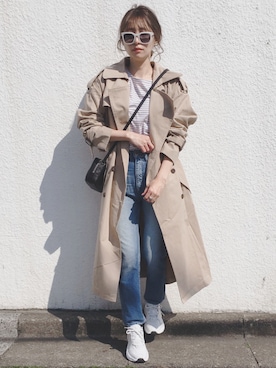 「DHOLIC（ディーホリック）のアイテム（トレンチコート）」を使った、コマさんさん（レディース・154cm）の春コーディネート