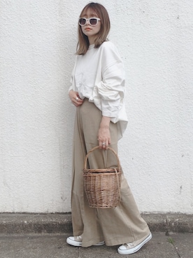 「TODAYFUL（トゥデイフル）のルーズロングT（Tシャツ/カットソー）」を使った、コマさんさん（レディース・154cm）の春コーディネート