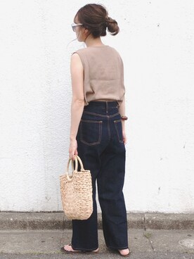 「DHOLIC（ディーホリック）のアイテム（かごバッグ）」を使った、コマさんさん（レディース・154cm）の夏コーディネート