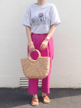 「GRL（グレイル）のクロスベルトデザインフラットサンダル（サンダル）」を使った、コマさんさん（レディース・154cm）の夏コーディネート