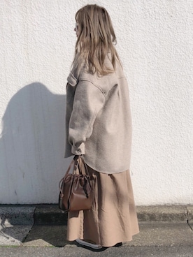 「GRL（グレイル）の2way巾着ショルダーバッグ（ショルダーバッグ）」を使った、コマさんさん（レディース・154cm）の冬コーディネート