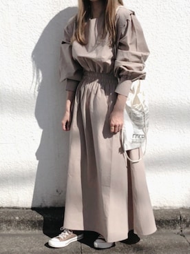 「TODAYFUL（トゥデイフル）のVintageプリントトートバッグ（トートバッグ）」を使った、コマさんさん（レディース・154cm）の春コーディネート