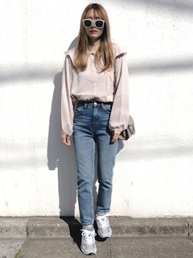 「GRL（グレイル）のテーパードデニムパンツ（デニムパンツ）」を使った、コマさんさん（レディース・154cm）の春コーディネート