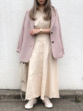 「DHOLIC（ディーホリック）のアイテム（シャツワンピース）」を使った、コマさんさん（レディース・154cm）の春コーディネート