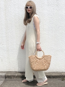 「DHOLIC（ディーホリック）のアイテム（かごバッグ）」を使った、コマさんさん（レディース・154cm）の春コーディネート