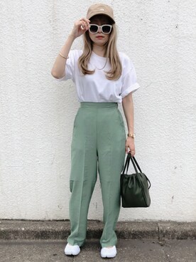 「GRL（グレイル）の2way巾着ショルダーバッグ（ショルダーバッグ）」を使った、コマさんさん（レディース・154cm）の夏コーディネート