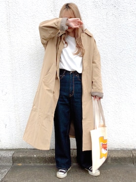 「DHOLIC STYLE（ディーホリックスタイル）のアイテム（ステンカラーコート）」を使った、コマさんさん（レディース・154cm）の秋コーディネート
