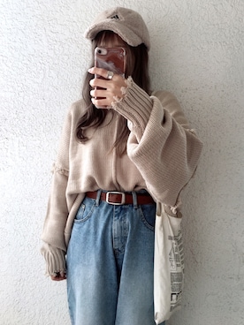 「TODAYFUL（トゥデイフル）のVintageプリントトートバッグ（トートバッグ）」を使った、コマさんさん（レディース・154cm）の秋コーディネート