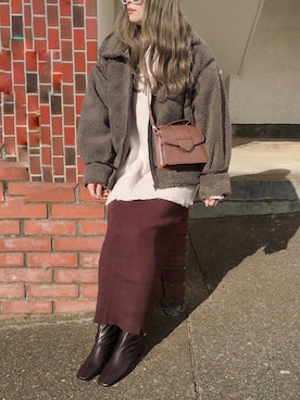 「GRL（グレイル）のリブニットロングスカート（スカート）」を使った、コマさんさん（レディース・154cm）の冬コーディネート