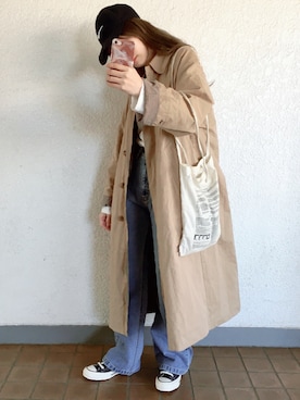 「DHOLIC STYLE（ディーホリックスタイル）のアイテム（ステンカラーコート）」を使った、コマさんさん（レディース・154cm）の春コーディネート