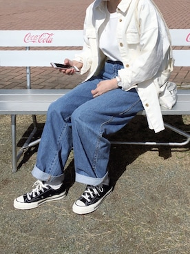 「TODAYFUL（トゥデイフル）のVintageプリントトートバッグ（トートバッグ）」を使った、コマさんさん（レディース・154cm）の春コーディネート