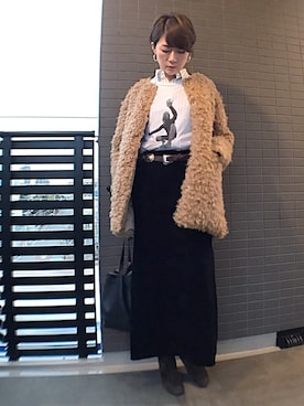 「黒スカート」｜「アイテム（その他アウター）」を使った、aya_muto610さん（レディース・164cm）の冬コーディネート
