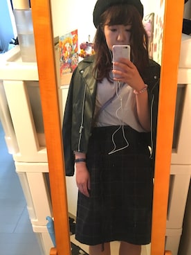 「ラップスカート」｜「アイテム（ライダースジャケット）」を使った、kzmさん（レディース・164cm）の秋コーディネート