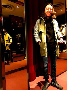「DIESEL（ディーゼル）のアイテム（モッズコート）」を使った、たくみさん（メンズ・174cm）の冬コーディネート