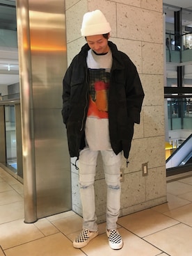 「united arrows」｜「アイテム（ミリタリージャケット）」を使った、Takumi Shimooさん（メンズ・175cm）の冬コーディネート