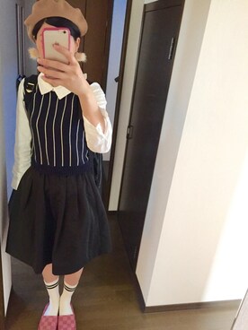 「ソックス」｜「アイテム（ハンチング/ベレー帽）」を使った、さわさん（レディース・170cm）の秋コーディネート