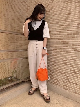 「ハイウエストパンツ」｜「アイテム（カーゴパンツ）」を使った、JEANASIS ペリエ千葉店STAFFさん（レディース・158cm）の春コーディネート