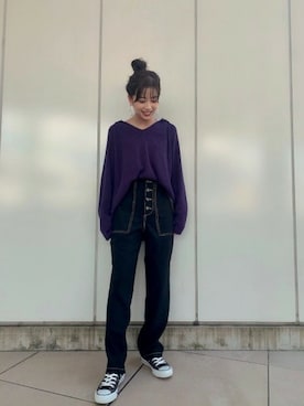 「ハイウエストパンツ」｜「アイテム（カーゴパンツ）」を使った、JEANASIS ペリエ千葉店STAFFさん（レディース・158cm）の秋コーディネート