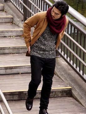 「アイテム（ストール/ショール）」を使った、TaKさん（メンズ・178cm）の秋コーディネート