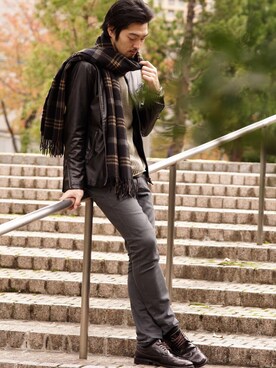 「no brand（ノーブランド）のアイテム（ライダースジャケット）」を使った、TaKさん（メンズ・178cm）の秋コーディネート