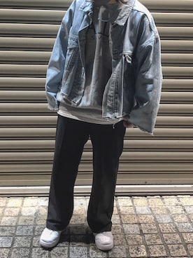 「リメイクデニム」｜「アイテム（スラックス）」を使った、みさん（レディース・155cm）の冬コーディネート