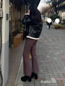 「アイテム（ムートンコート）」を使った、七海さん（レディース・161cm・10代）の冬コーディネート