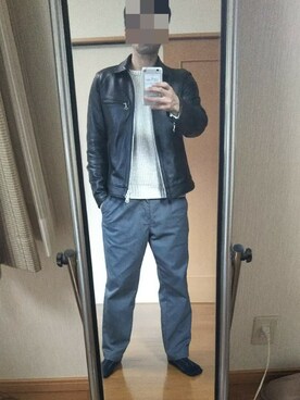 「BACK NUMBER（バックナンバー）のアイテム（ライダースジャケット）」を使った、Ｎ∀＠Ｏ  🐼さん（メンズ・176cm）の冬コーディネート