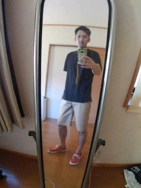 「アイテム（モカシン/デッキシューズ、レッド系）」を使った、Ｎ∀＠Ｏ  🐼さん（メンズ・176cm）の夏コーディネート