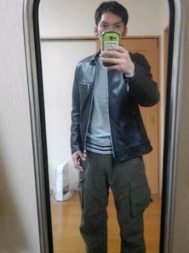 「BACK NUMBER（バックナンバー）のアイテム（ライダースジャケット）」を使った、Ｎ∀＠Ｏ  🐼さん（メンズ・176cm）の秋コーディネート