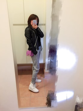 「MANGO（マンゴ）のアイテム（ライダースジャケット）」を使った、こてさん（レディース・153cm）の冬コーディネート
