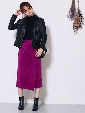 「reca（レカ）のアイテム（ライダースジャケット）」を使った、recastaffさん（レディース・167cm）の秋コーディネート